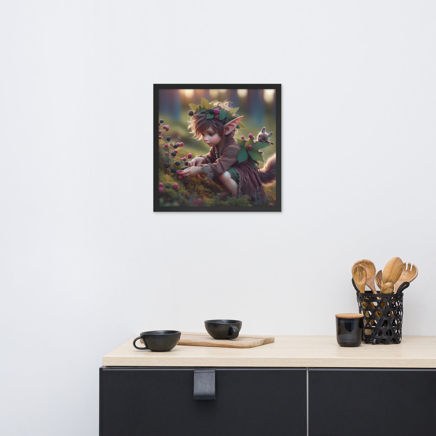 Forest Nymph Picking Berries Framed poster